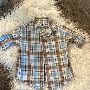 Janie and Jack Light Blue, Green, Pink & White Plaid Short-Sleeve Button-Down